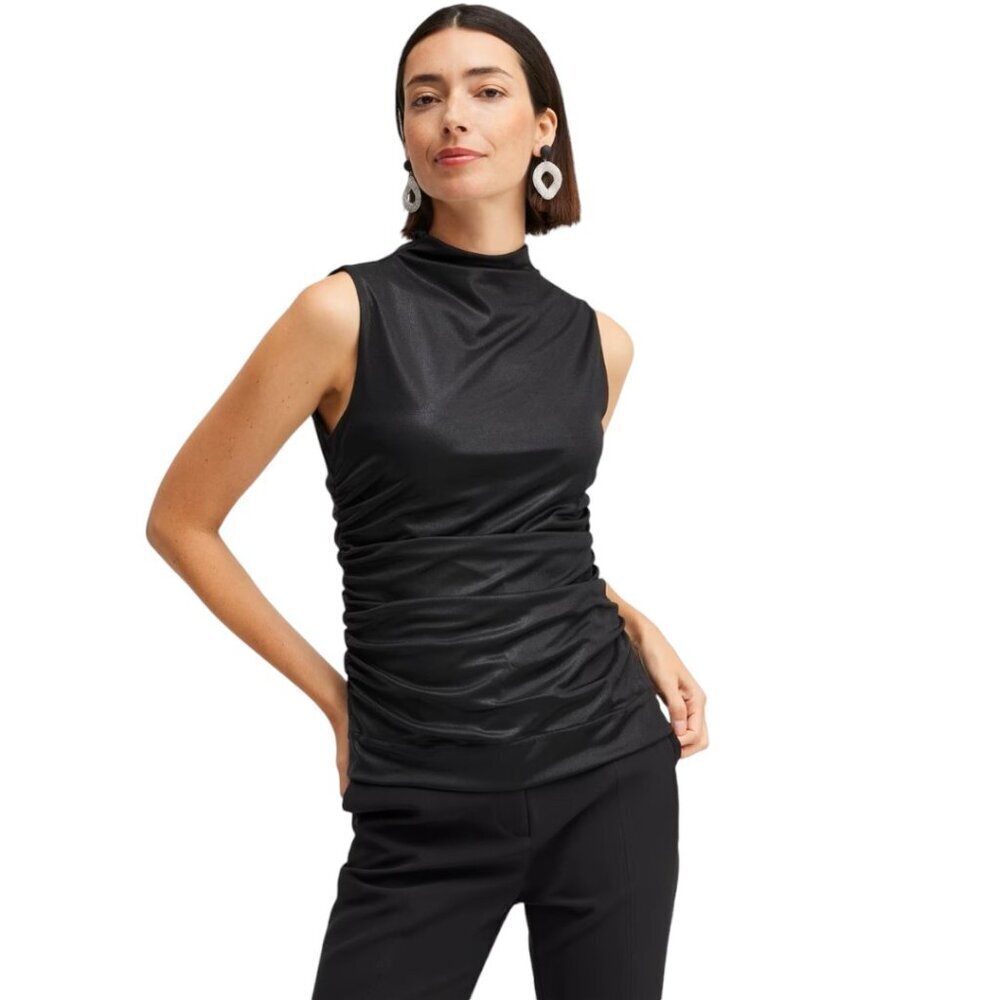 Chico's Black Label Gathered Knit Top, Size XL, Black, NWT